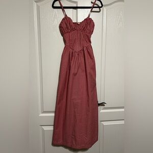 Elegant Red Checkered Maxi Dress